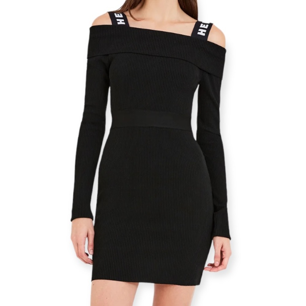 Herve Leger Off The Shoulder Dress Logo Straps